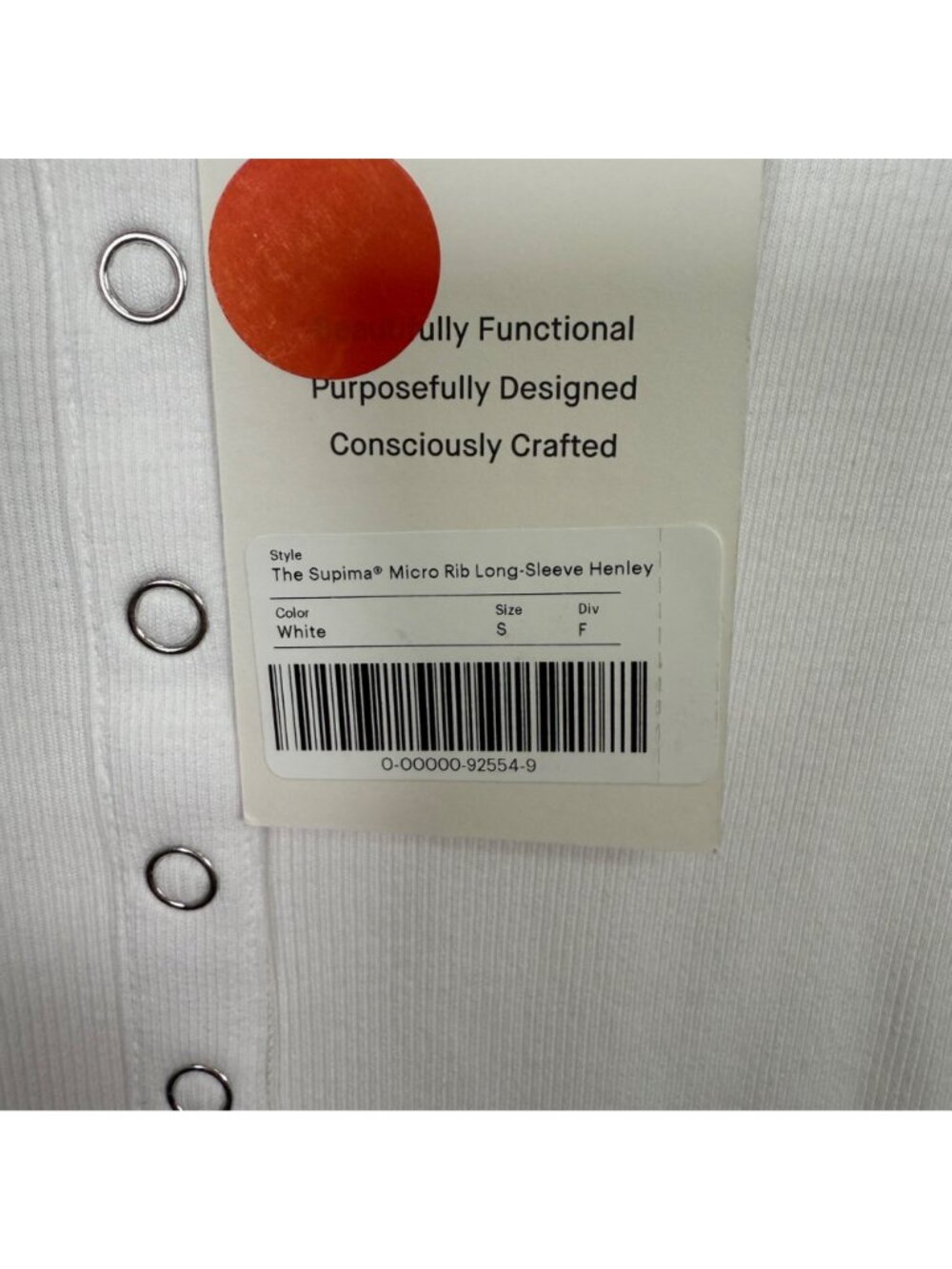 Everlane Supima Micro Rib Long Sleeve Henley Pima Snap Slim Fit White Small - Picture 2 of 10